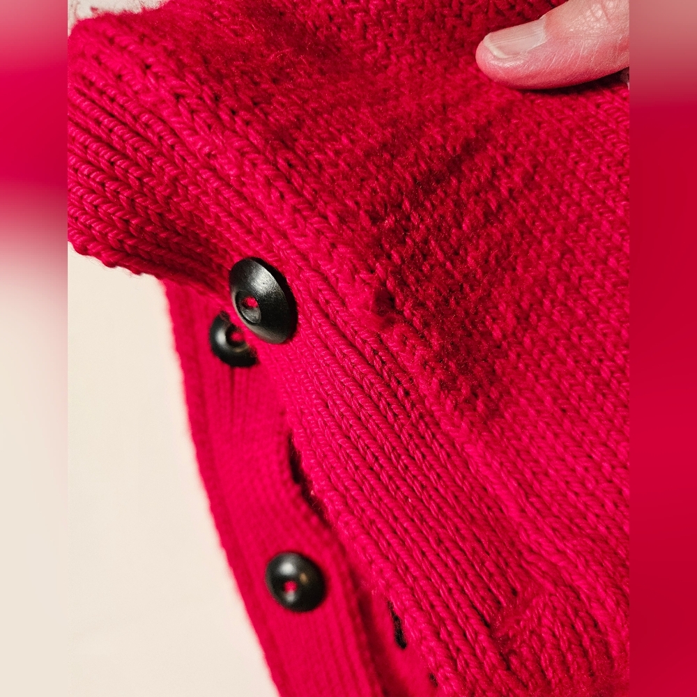 Vintage Cardigan SM 90s Buttons red Heavy Cotton Safari Oversize Artsy Indie - Picture 7 of 12